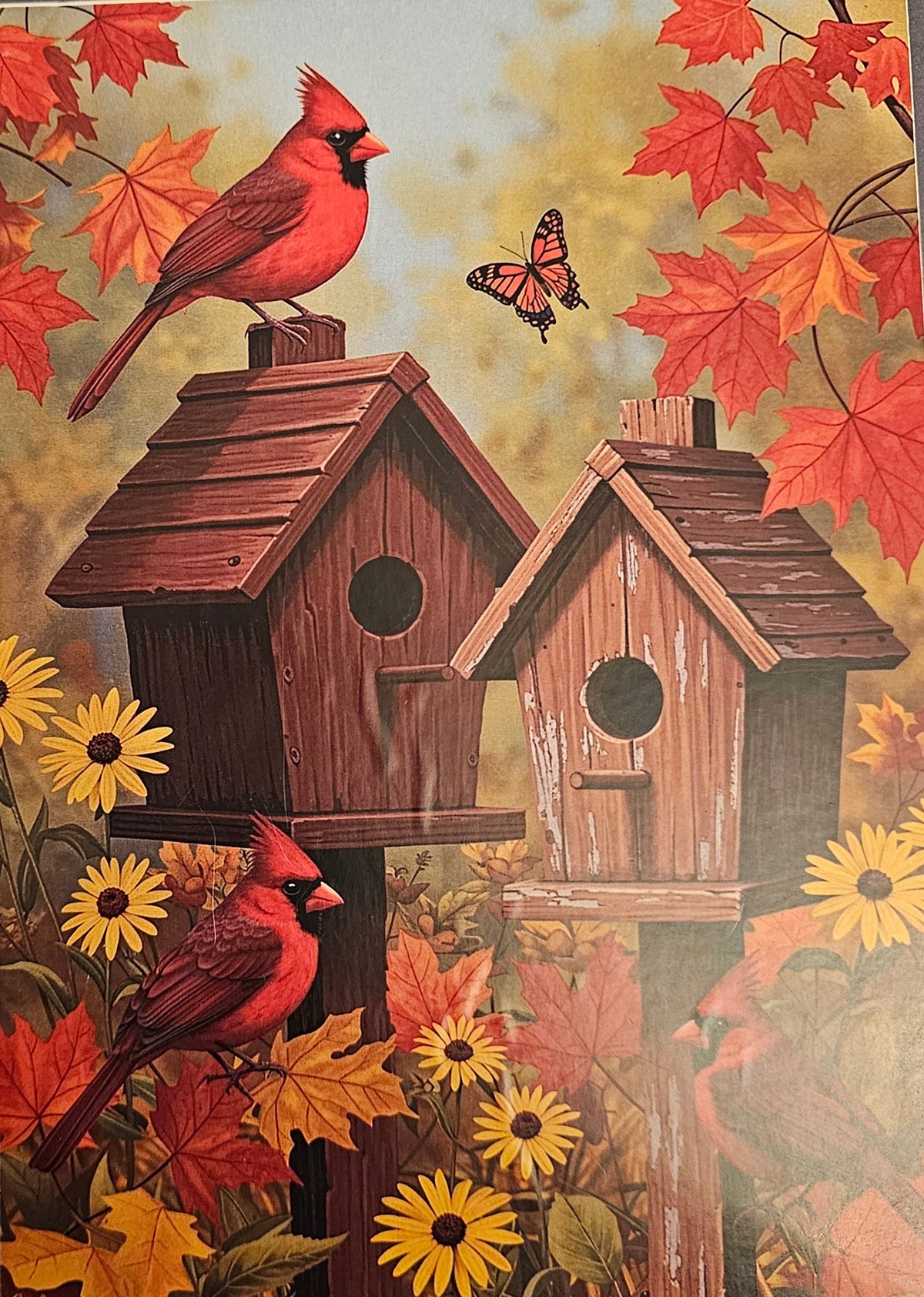 Autumn Cardinals and Birdhouses 1000 Pieces